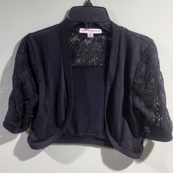 Mesh lace crop quarter sleeves open front Cardigan - Picture 2 of 7